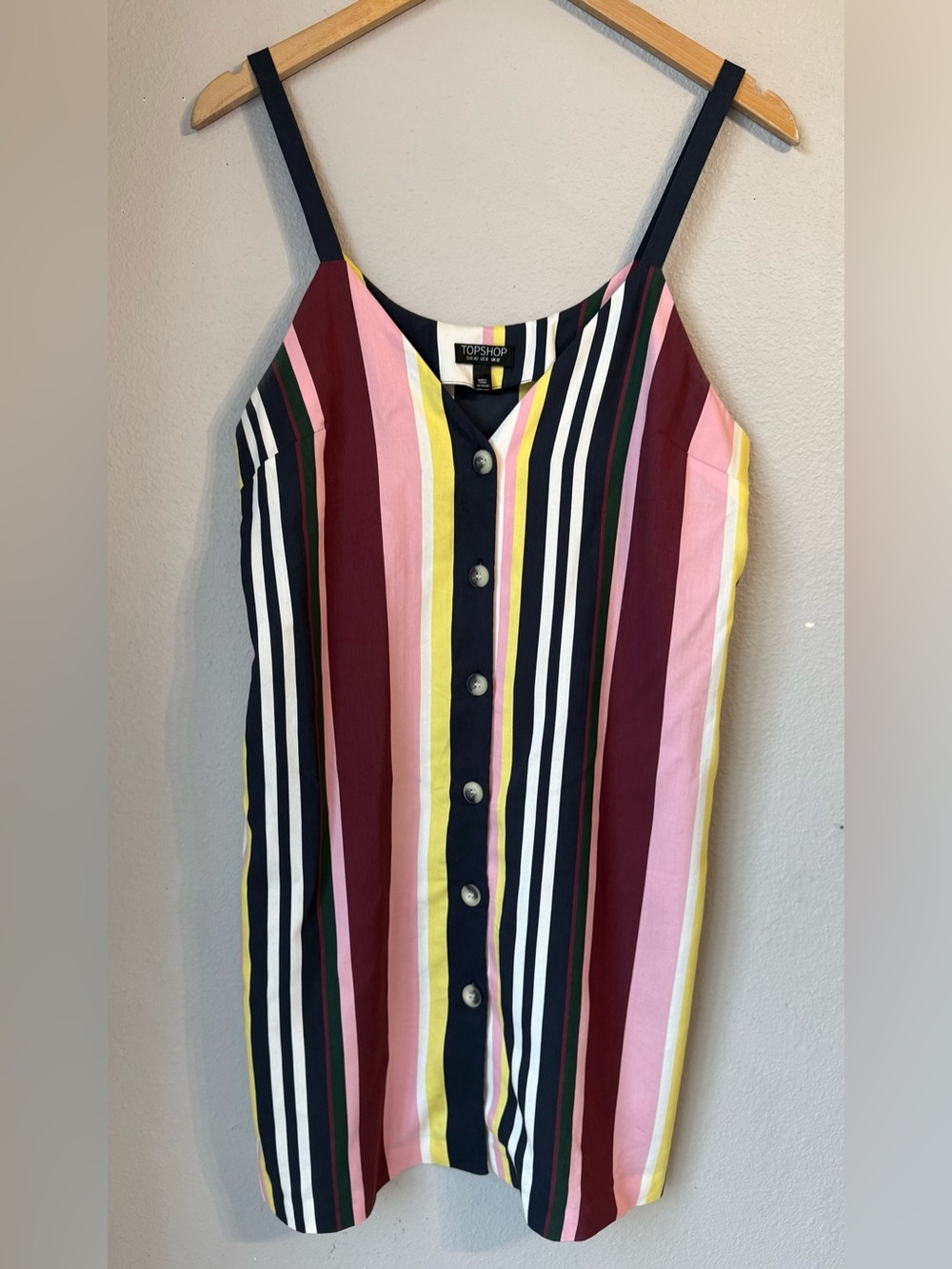 Topshop Multicolor Vertical Stripe Button-Front Dress Women’s Size 8 Sleeveless